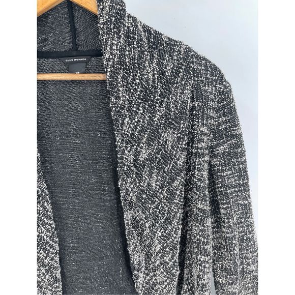 Club Monaco Cardigan Sweater Open Women Small Marled Black White Draped - Picture 10 of 13